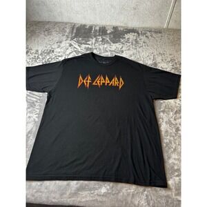 Def Leppard Mens XXL Black Graphic T-Shirt Rock Band Logo Short Sleeve Tee
